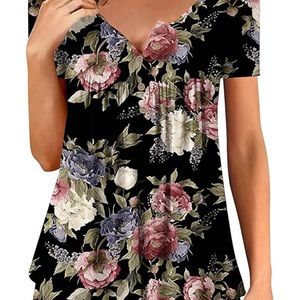 Womens Tops Hide Belly Tunic Summer Short Sleeve T Shirts Flowy Henley Tshirt